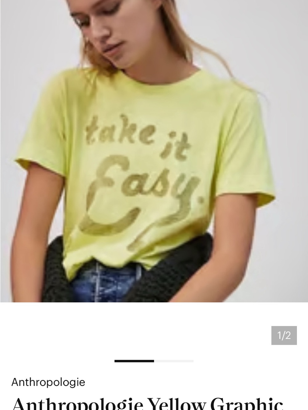 Anthropologie Lemon Yellow 'Take It Easy' Graphic tissue  Tee xl